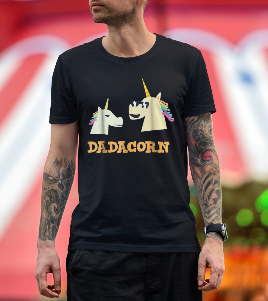 Dadacorn Cool Dad Unicorn with Sunglasses and Rainbow Mane T-Shirt