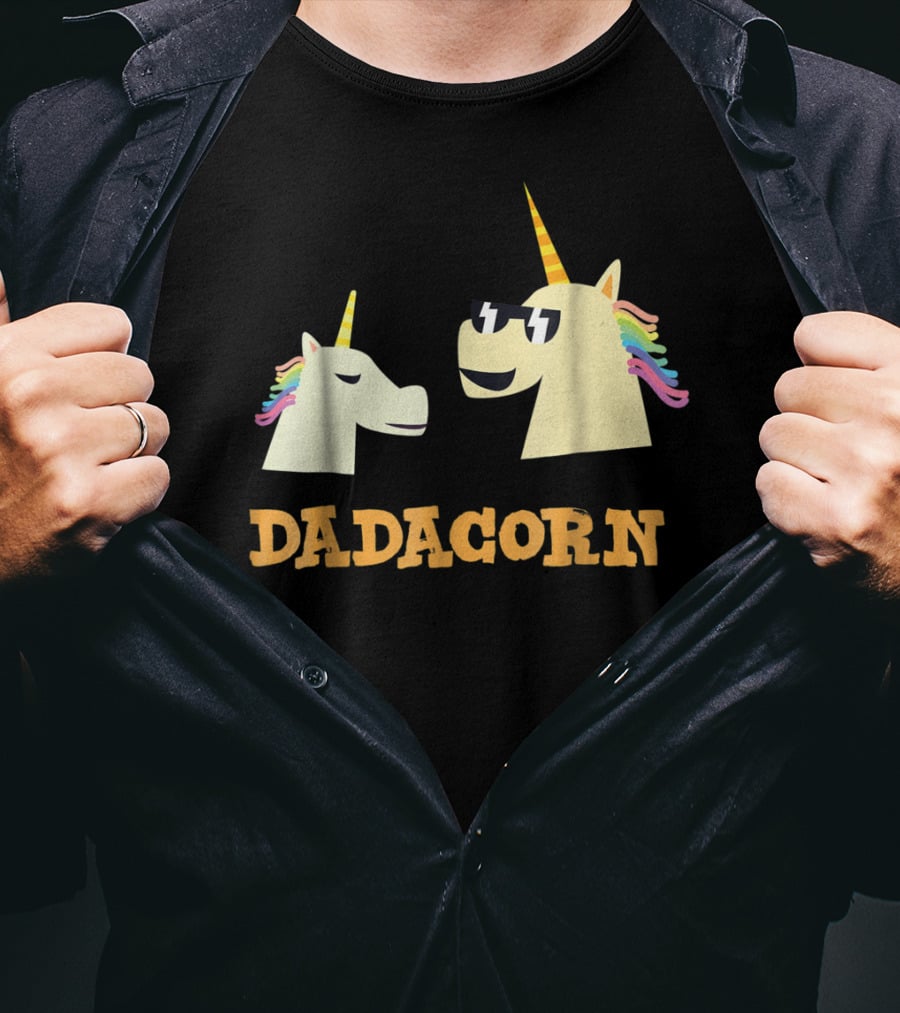 Dadacorn Cool Dad Unicorn With Sunglasses And Rainbow Mane T-Shirt