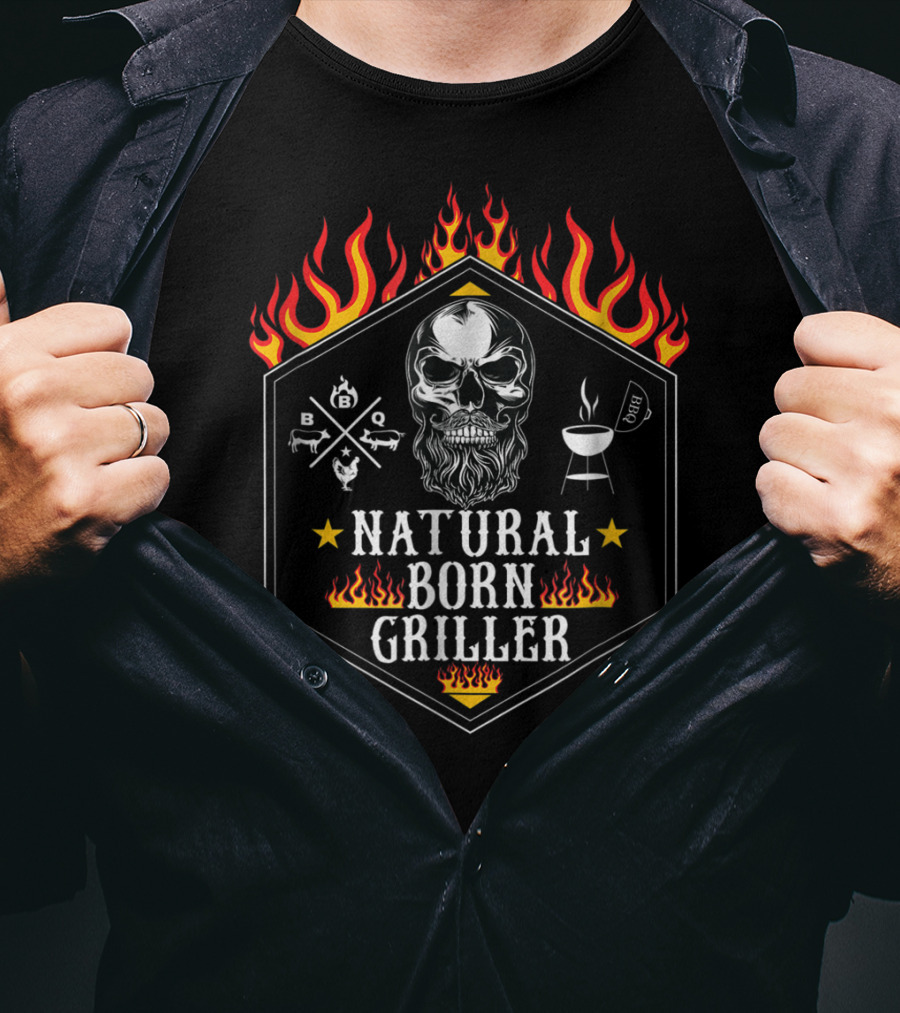 Natural Born Griller Skull BBQ Grilling Grandpa Husband78 T-Shirt