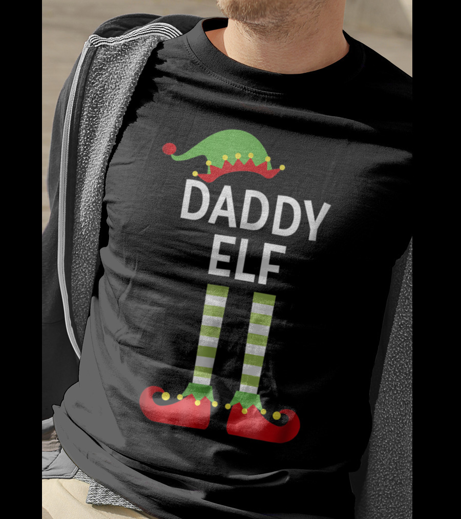 Daddy Elf Dad Cute Matching Family Christmas Elves Hat And Shoes T-Shirt