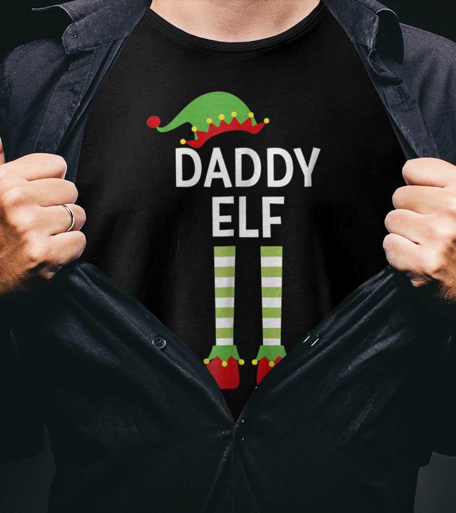 Daddy Elf Dad Cute Matching Family Christmas Elves Hat And Shoes T-Shirt