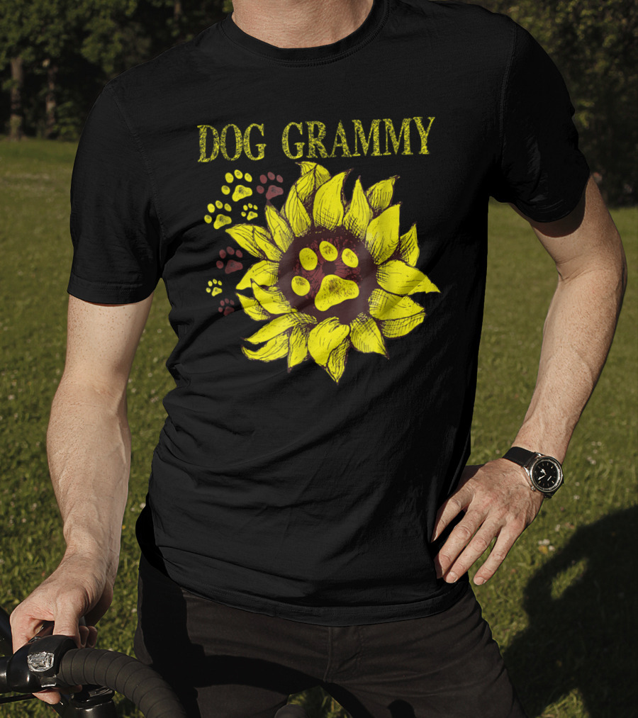 Dog Grammy Sunflower Paw Prints T-Shirt