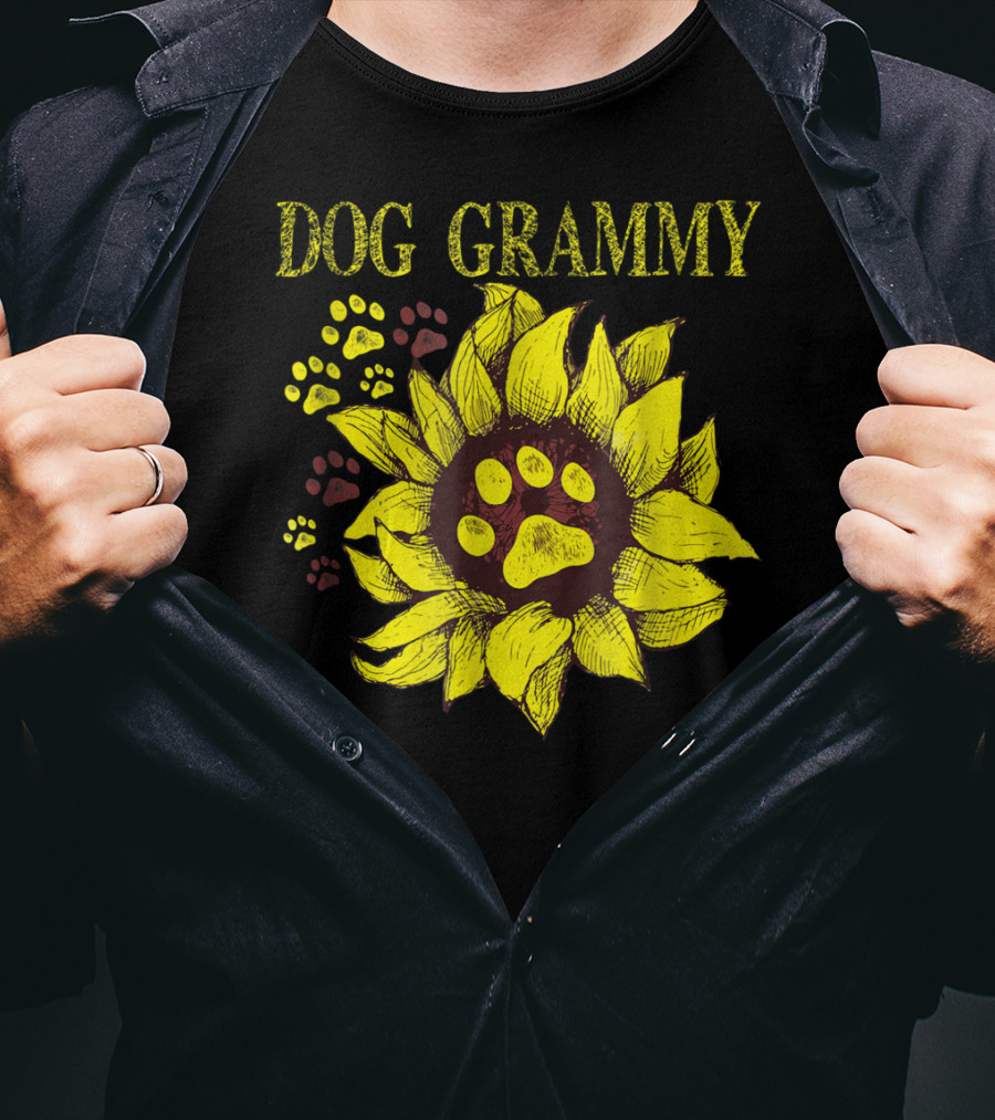 Dog Grammy Sunflower Paw Prints T-Shirt