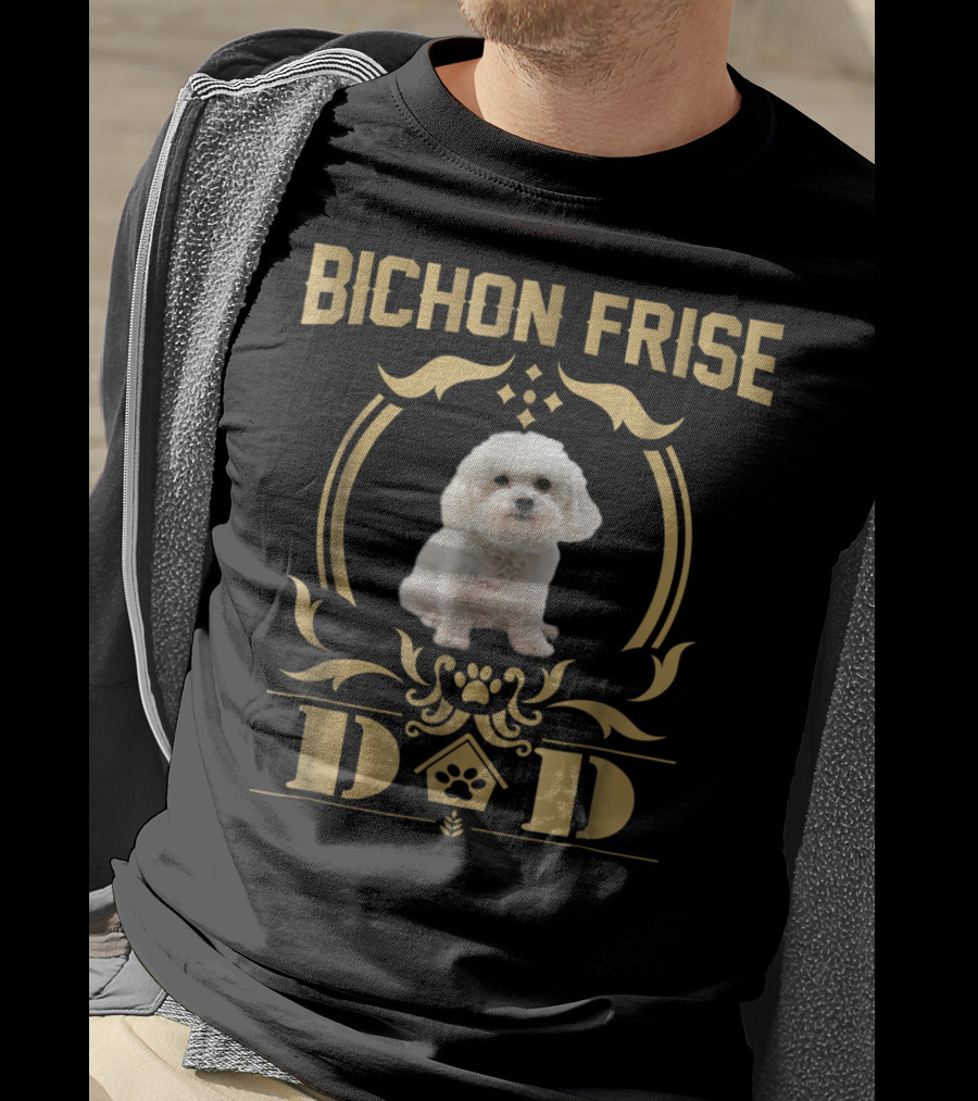 Bichon Frise Dad Paw Print Emblem T-Shirt