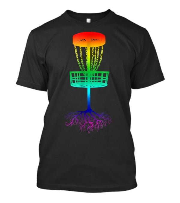 Rainbow Disc Golf Basket With Vibrant Roots T-Shirt