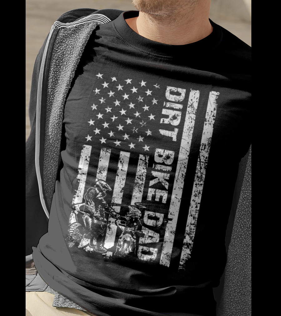 Dirt Bike Dad American Flag Father And Son Motocross T-Shirt