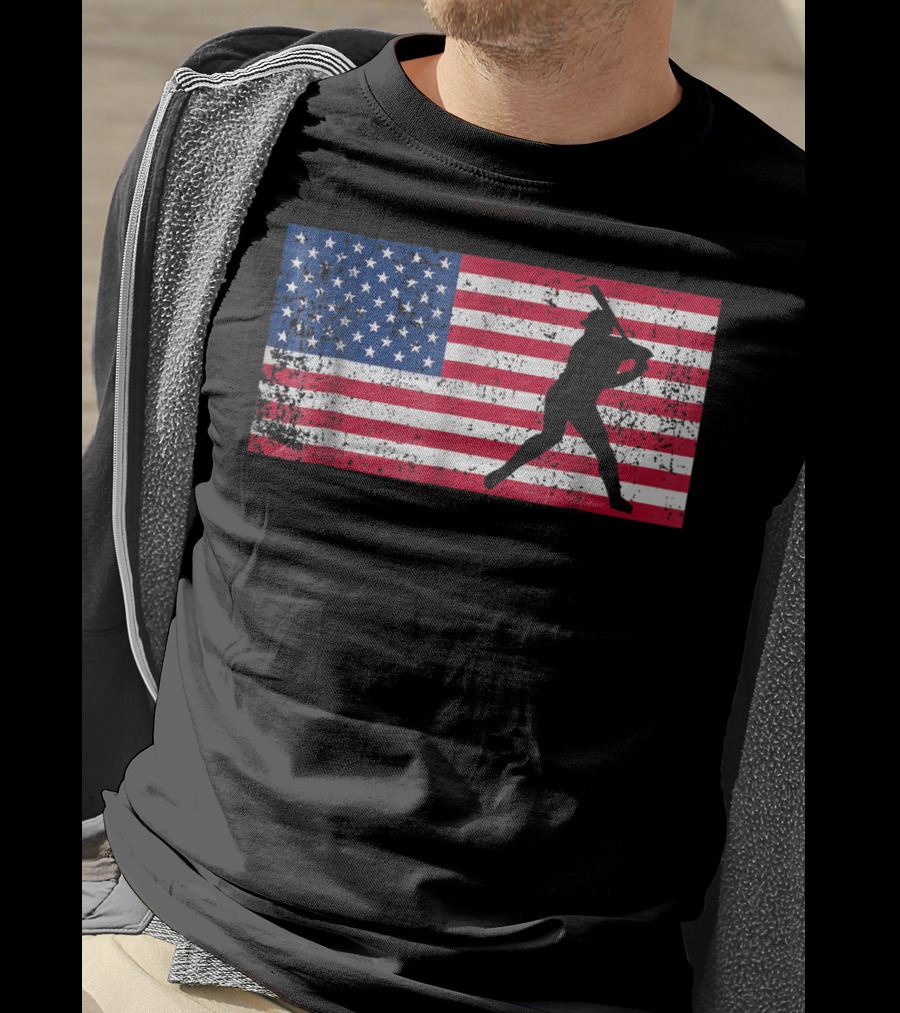 American Flag Vintage Baseball Silhouette T-Shirt
