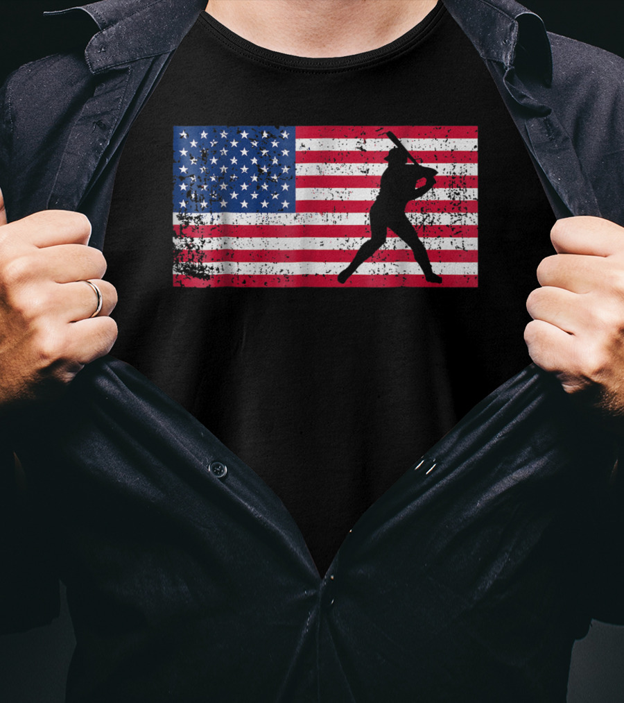 American Flag Vintage Baseball Silhouette T-Shirt