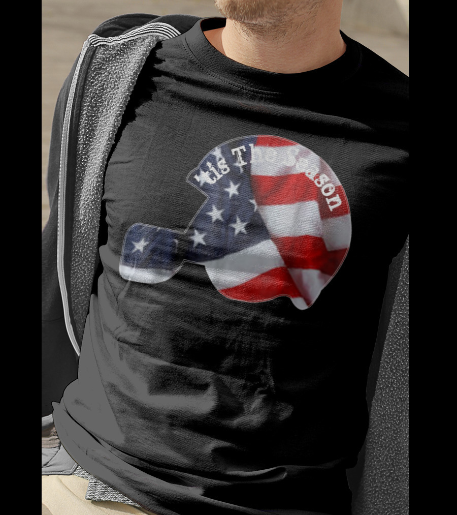 Tis The Season American Football Helmet With Flag Design Sports Fan T-Shirt