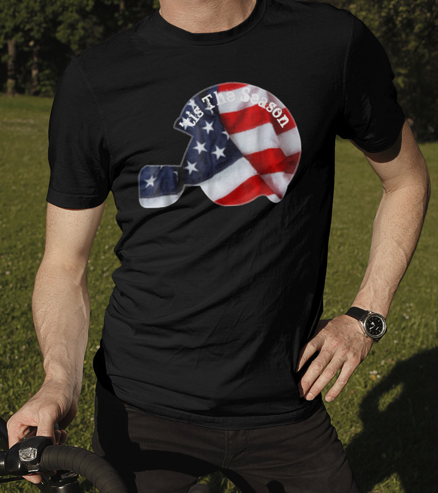 Tis The Season American Football Helmet With Flag Design Sports Fan T-Shirt