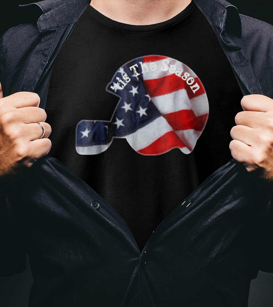 Tis The Season American Football Helmet With Flag Design Sports Fan T-Shirt