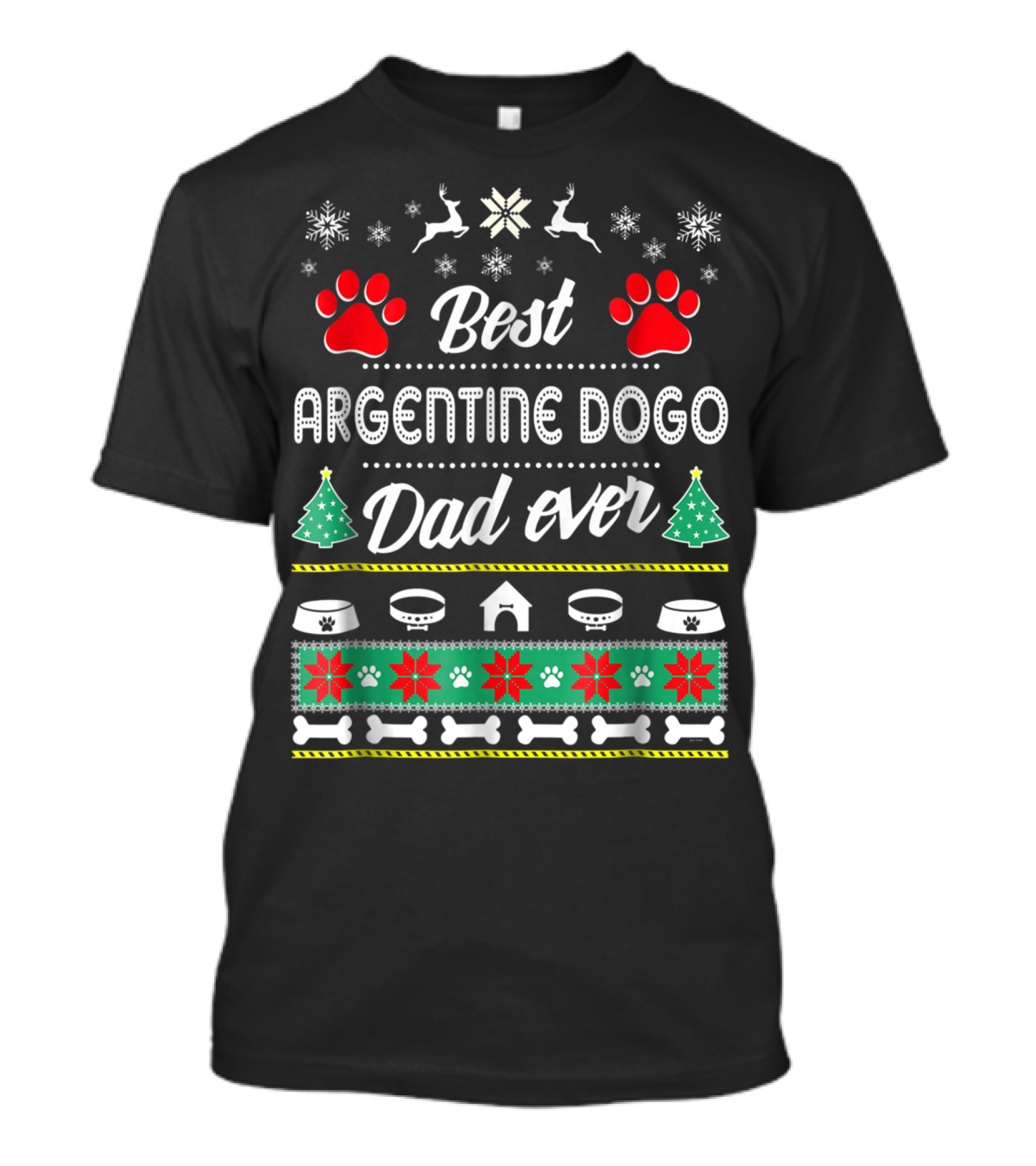 Best Argentine Dogo Dad Ever Christmas Paws Snowflakes Trees T-Shirt