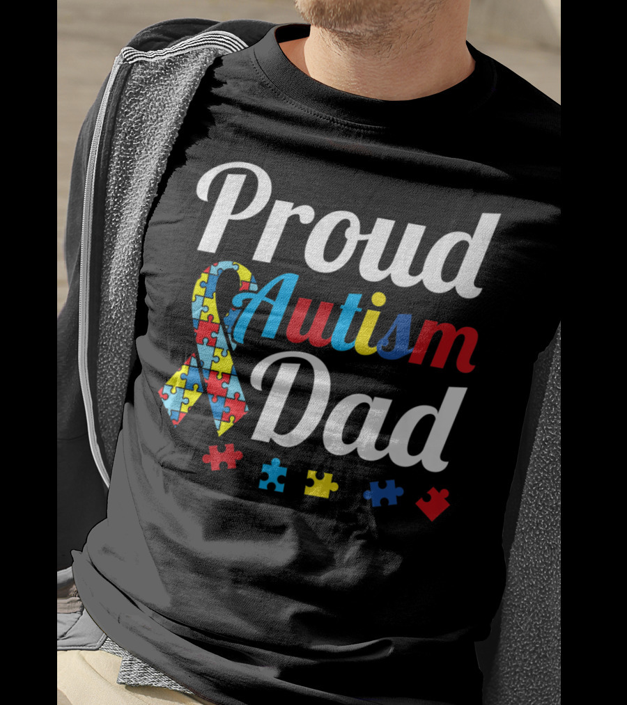 Proud Autism Dad T-Shirt With Puzzle Piece T-Shirt