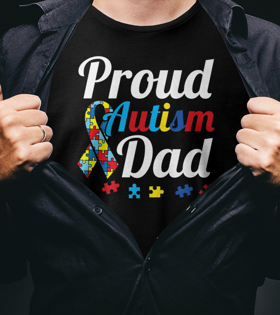 Proud Autism Dad T-Shirt With Puzzle Piece T-Shirt