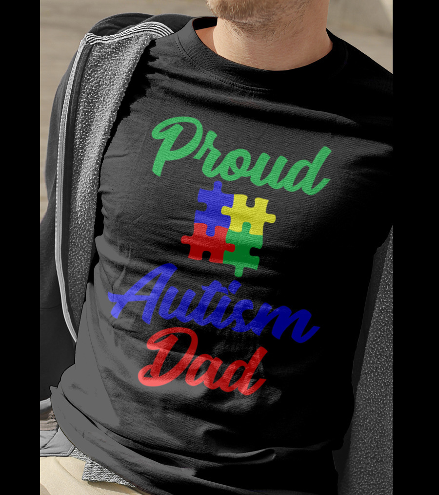 Proud Autism Dad Puzzle Piece Support T-Shirt