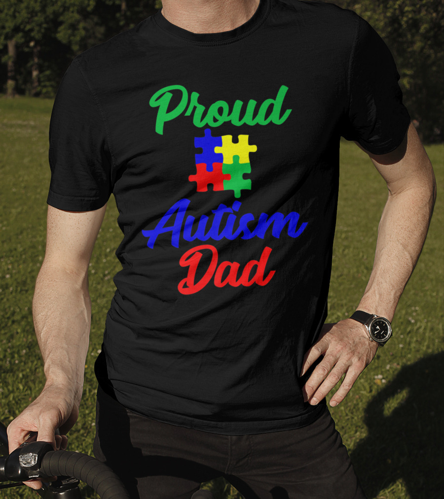 Proud Autism Dad Puzzle Piece Support T-Shirt