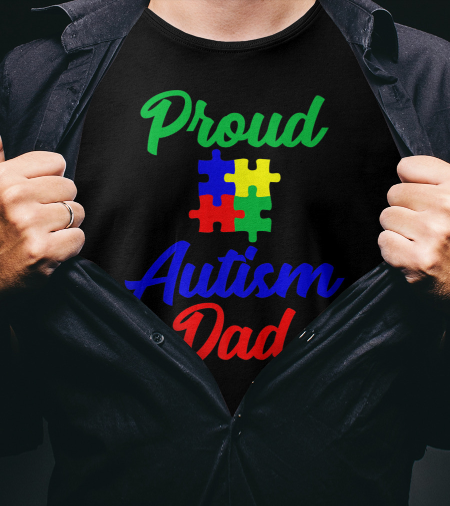 Proud Autism Dad Puzzle Piece Support T-Shirt