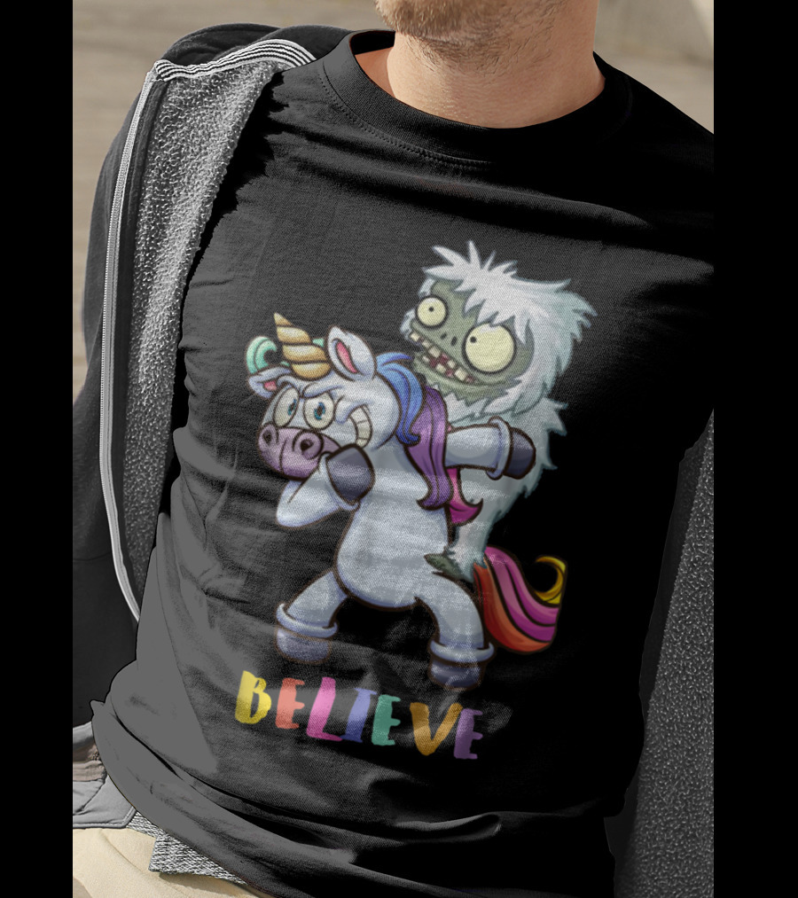 Believe Bigfoot Riding Unicorn T-Shirt