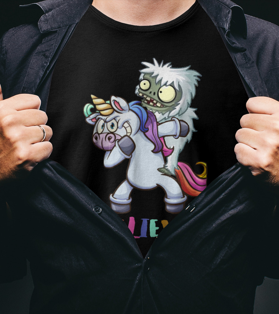 Believe Bigfoot Riding Unicorn T-Shirt