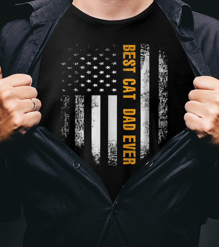 Best Cat Dad Ever American Flag Patriotic T-Shirt