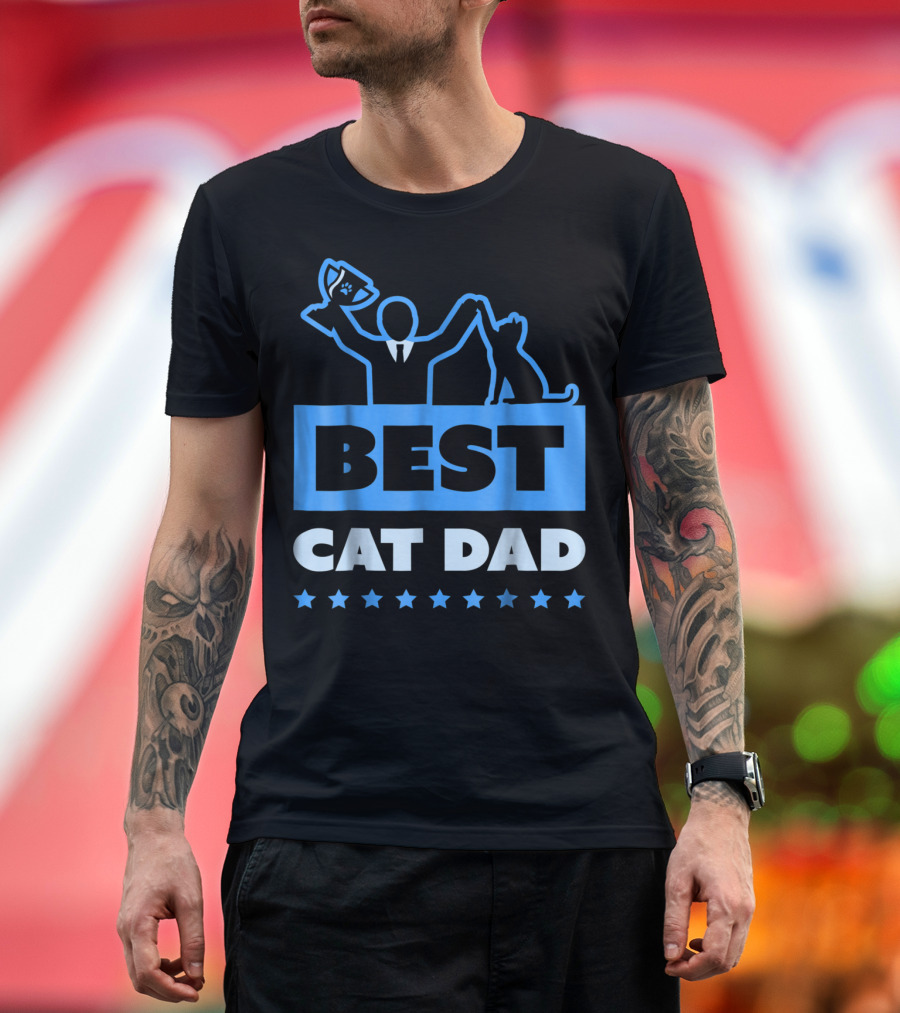 Best Cat Dad High Five Trophy Stars T-Shirt