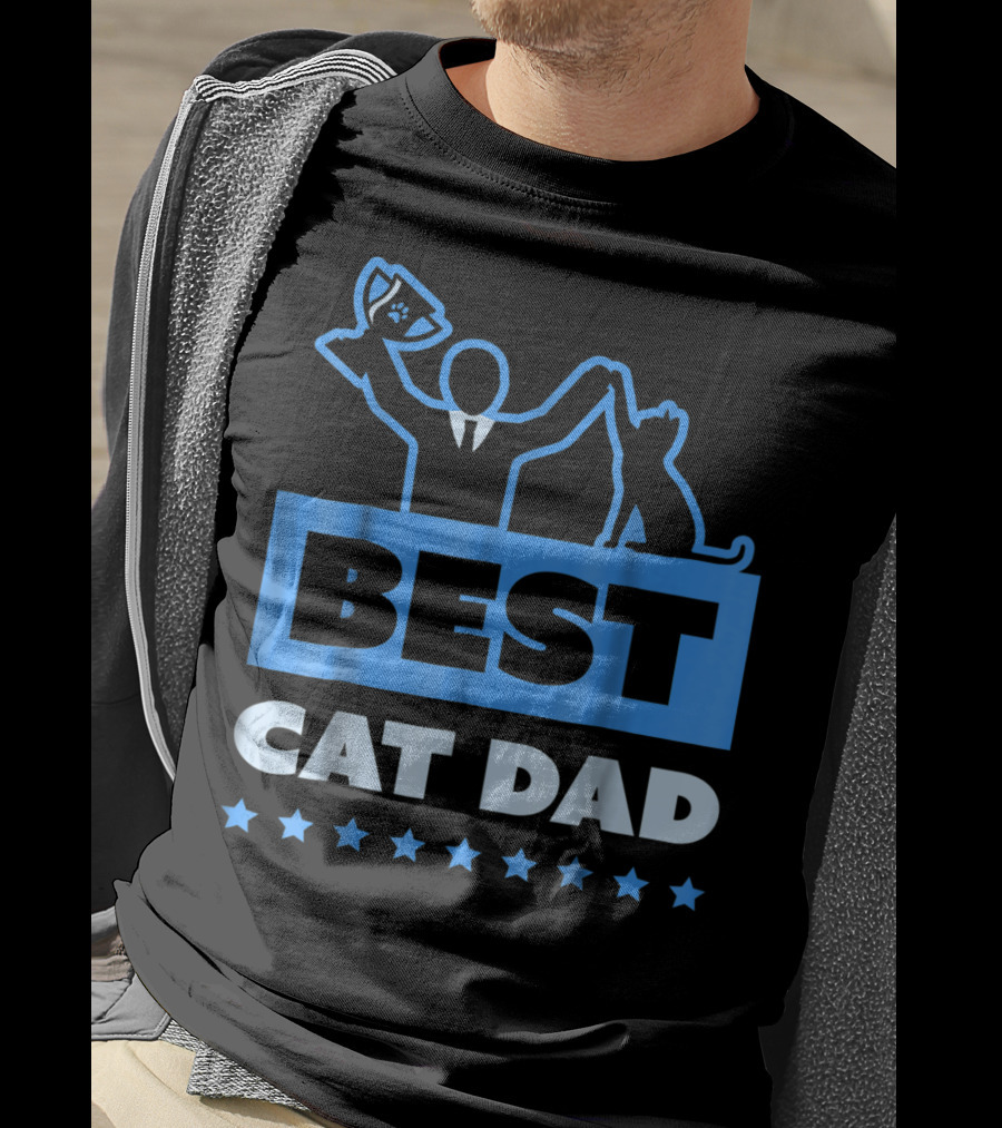 Best Cat Dad High Five Trophy Stars T-Shirt