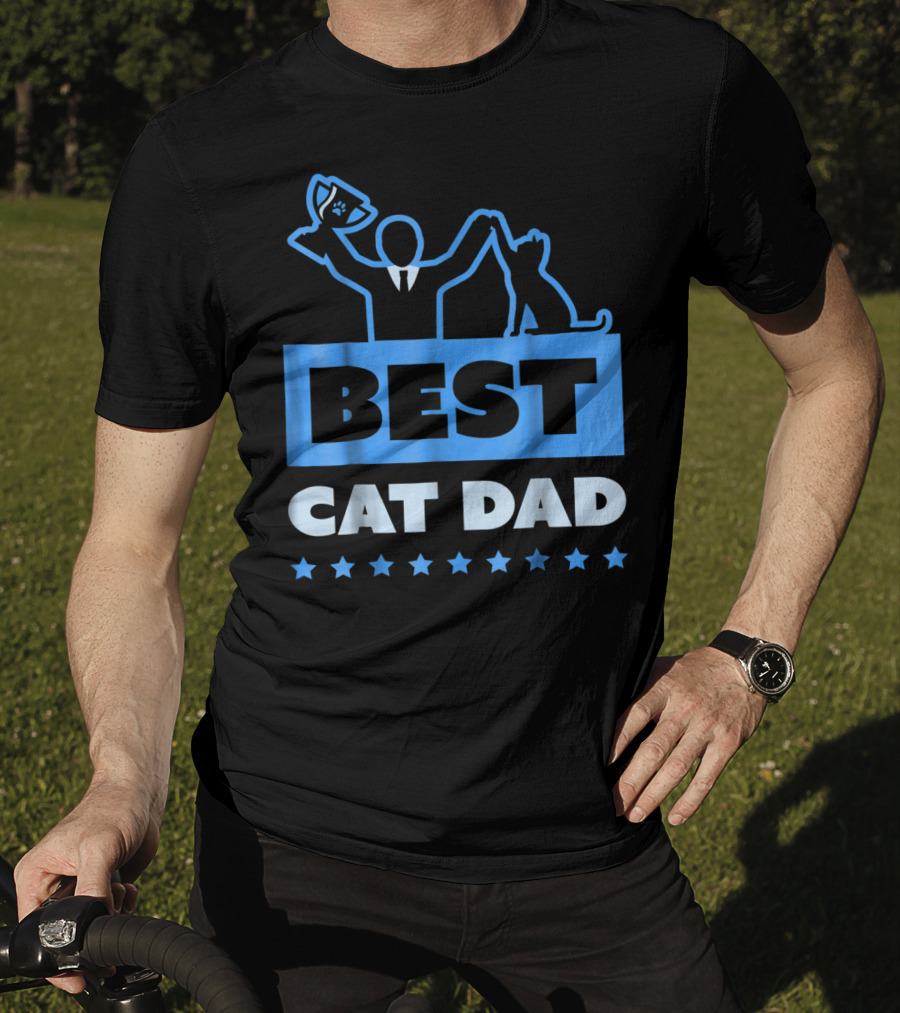 Best Cat Dad High Five Trophy Stars T-Shirt