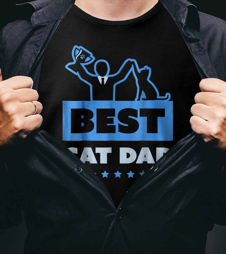 Best Cat Dad High Five Trophy Stars T-Shirt