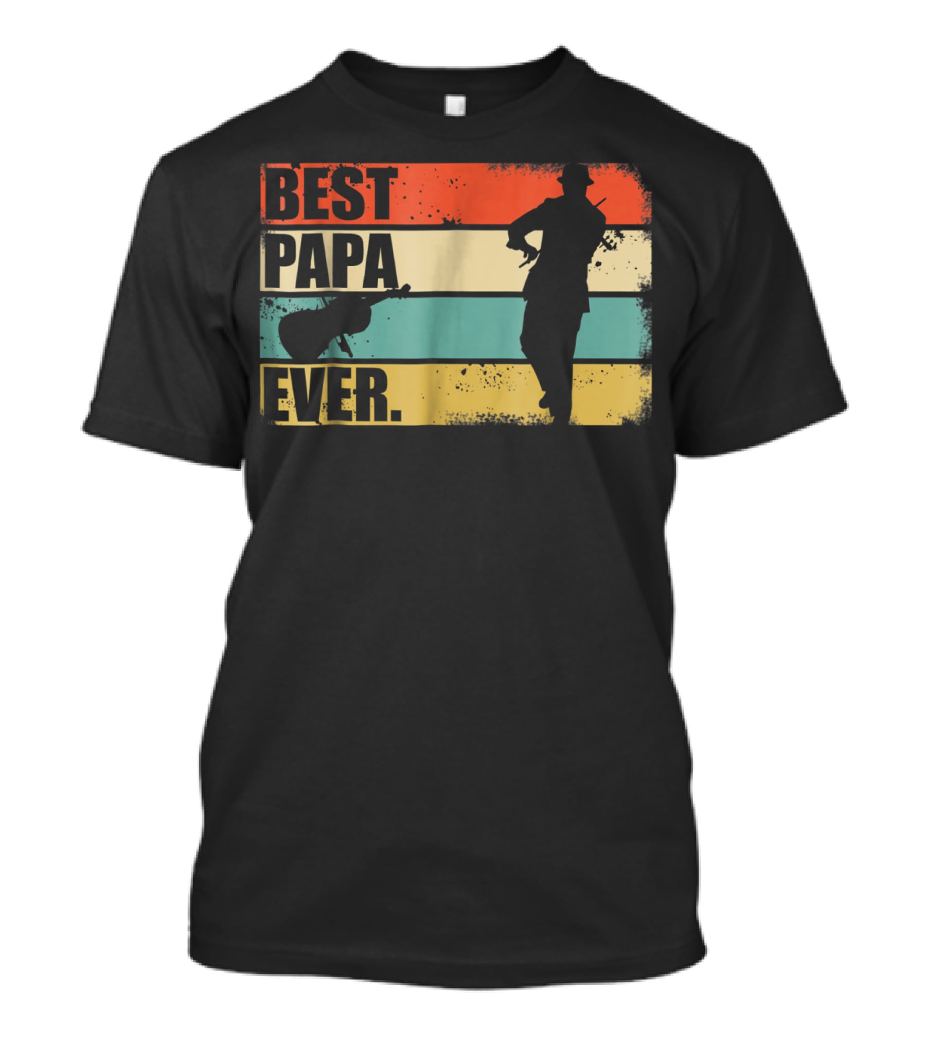 Best PAPA Ever New 39 Violinist Silhouette Vintage Stripes T-Shirt