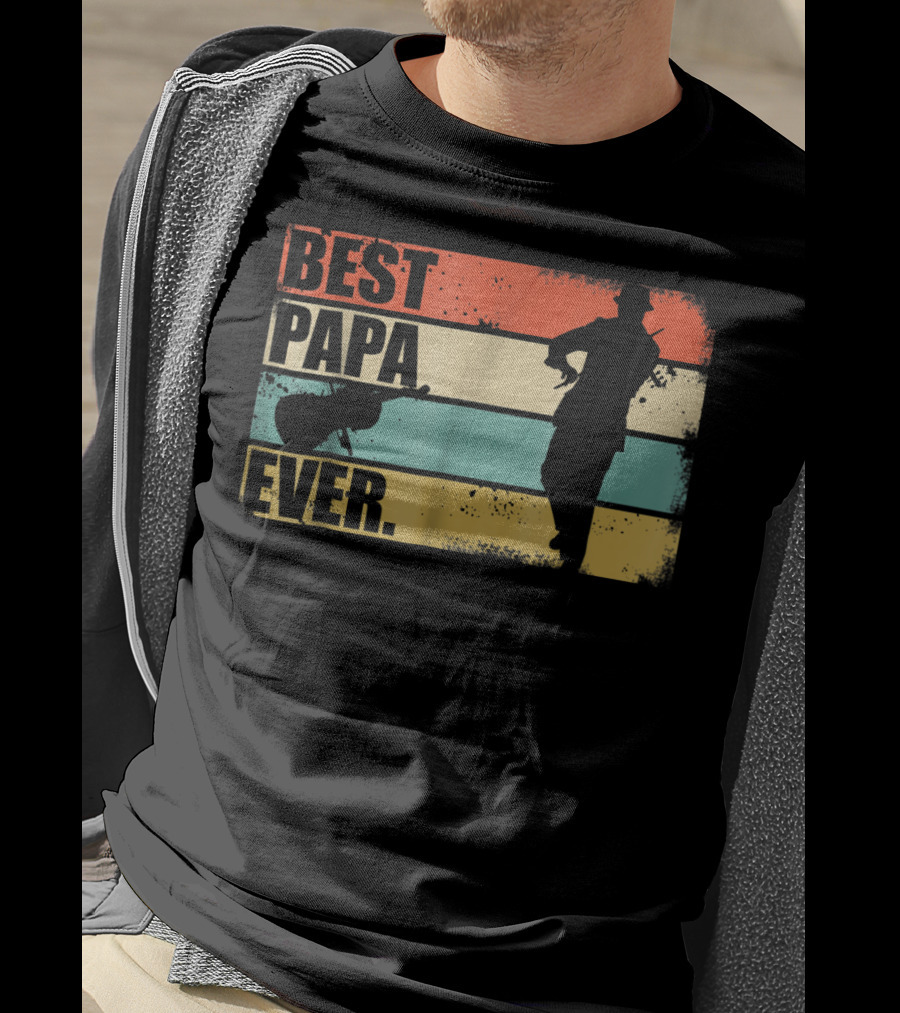 Best PAPA Ever New 39 Violinist Silhouette Vintage Stripes T-Shirt