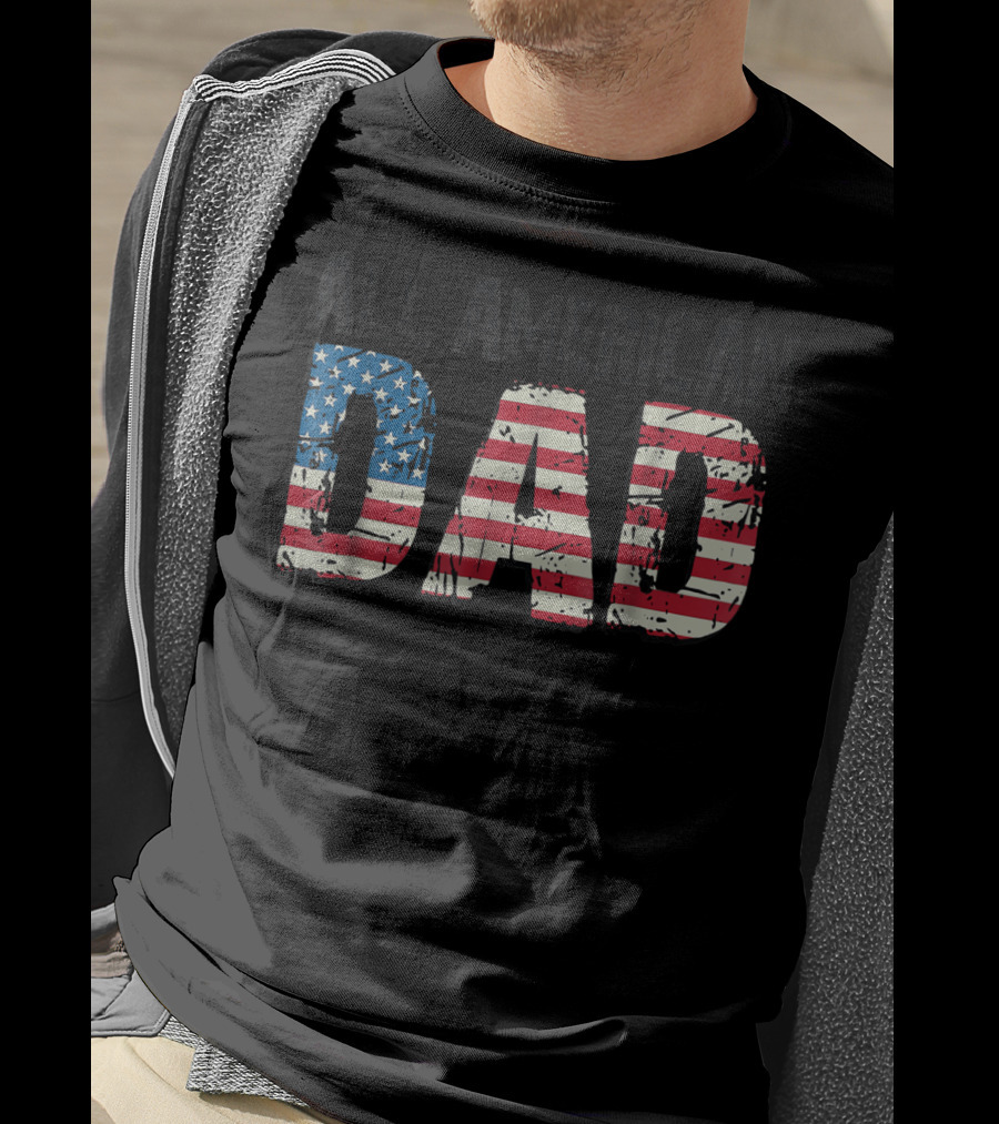 All American Dad Stars And Stripes Bold Patriotic Print T-Shirt