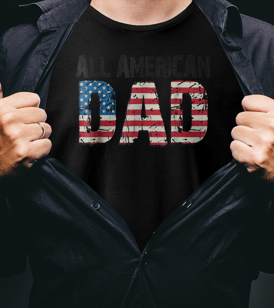 All American Dad Stars And Stripes Bold Patriotic Print T-Shirt
