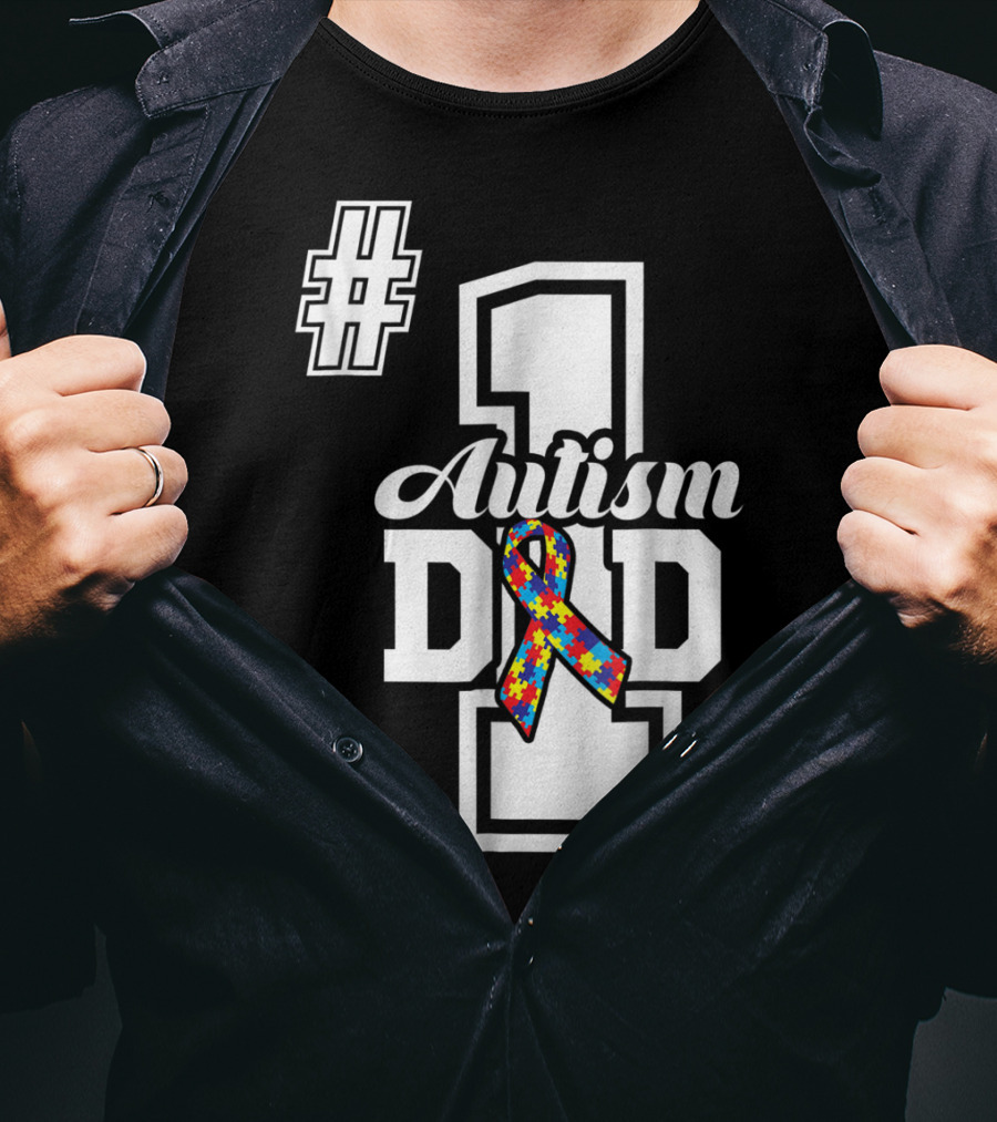 1 Autism Dad Autism Awareness Puzzle T-Shirt