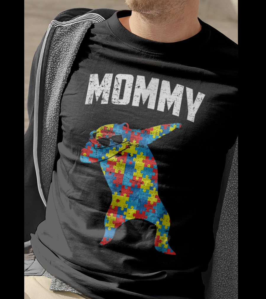 Autism Puzzle Bear Dabbing Mommy Glasses T-Shirt