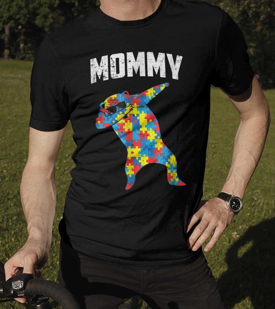 Autism Puzzle Bear Dabbing Mommy Glasses T-Shirt