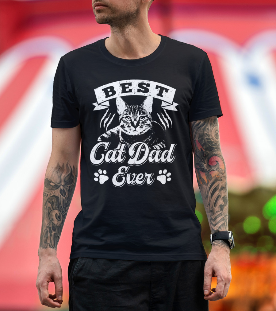 Best Cat Dad Ever Father's Shirt Awesome Cat Mens T-Shirt