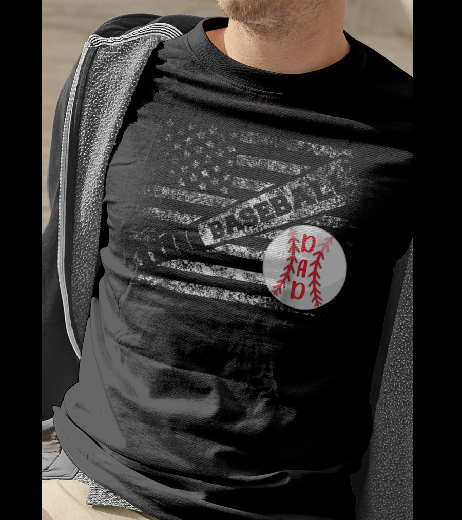 Baseball Dad American Flag With Bat And Ball T-Shirt