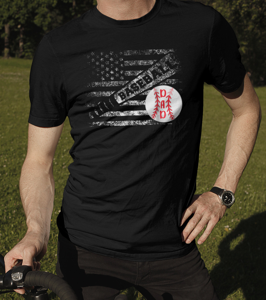 Baseball Dad American Flag With Bat And Ball T-Shirt