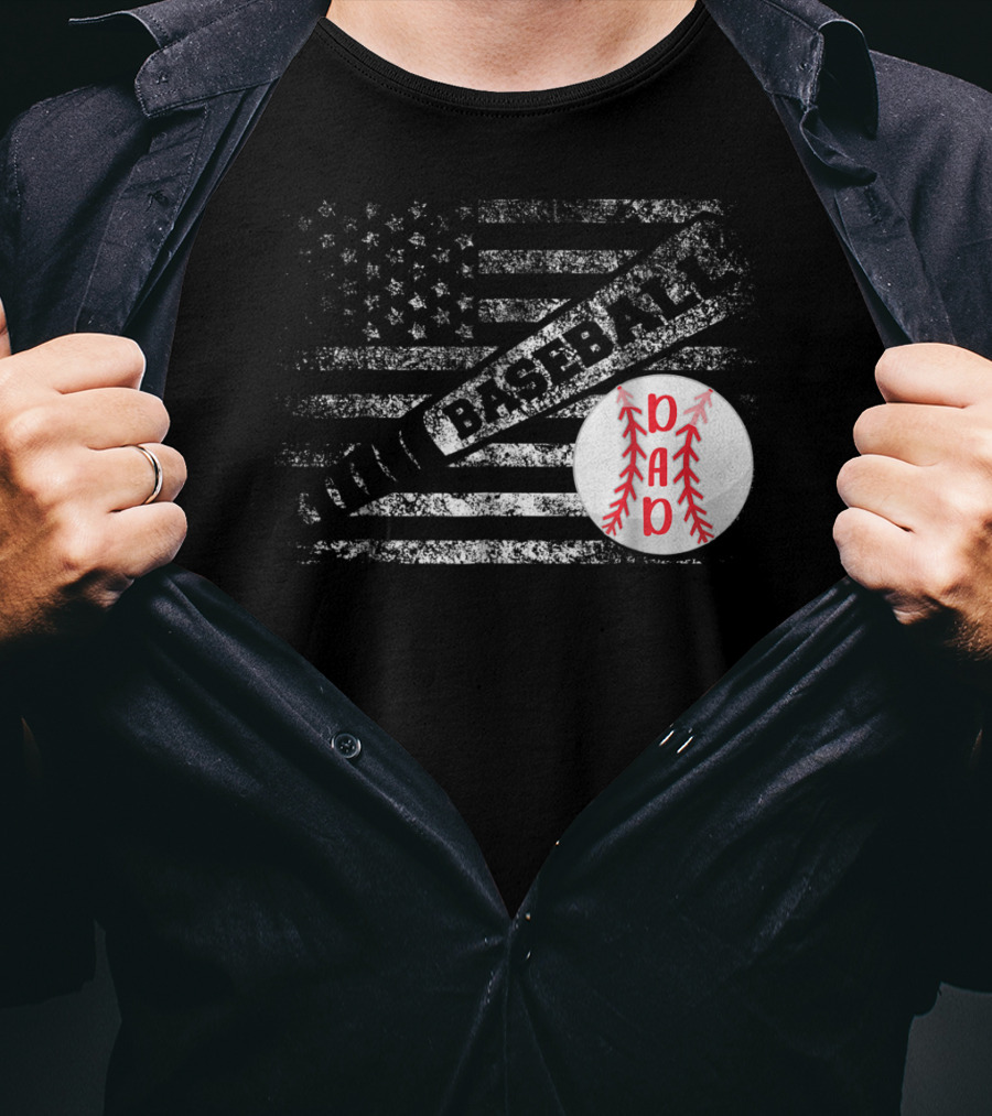 Baseball Dad American Flag With Bat And Ball T-Shirt