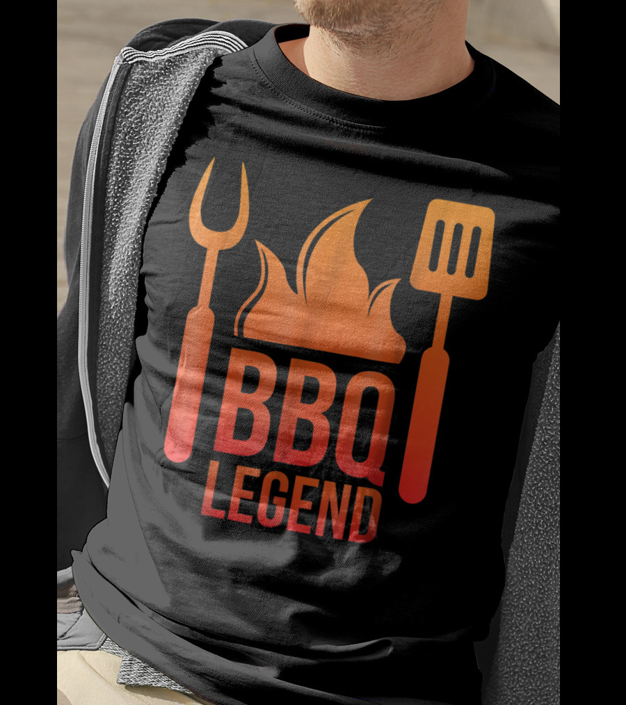 BBQ Legend Vintage Hot Barbecue Grill Grilling Dad Flame Fork Spatula T-Shirt