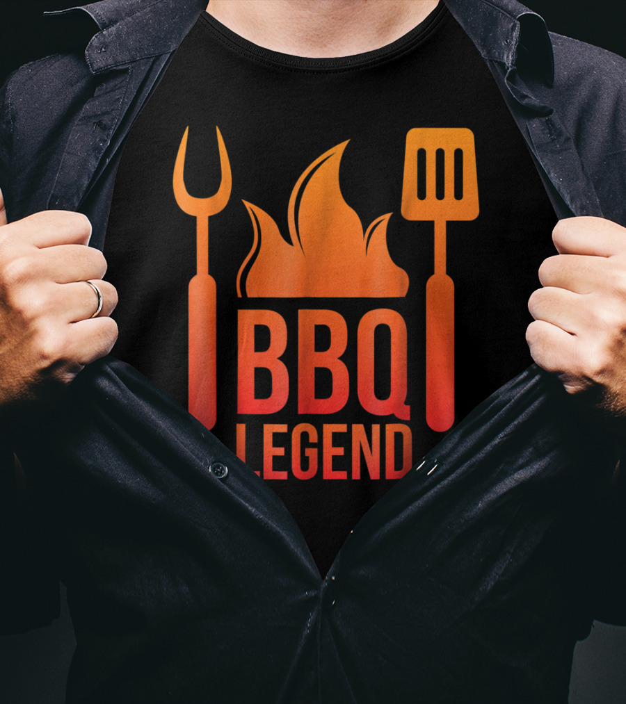 BBQ Legend Vintage Hot Barbecue Grill Grilling Dad Flame Fork Spatula T-Shirt