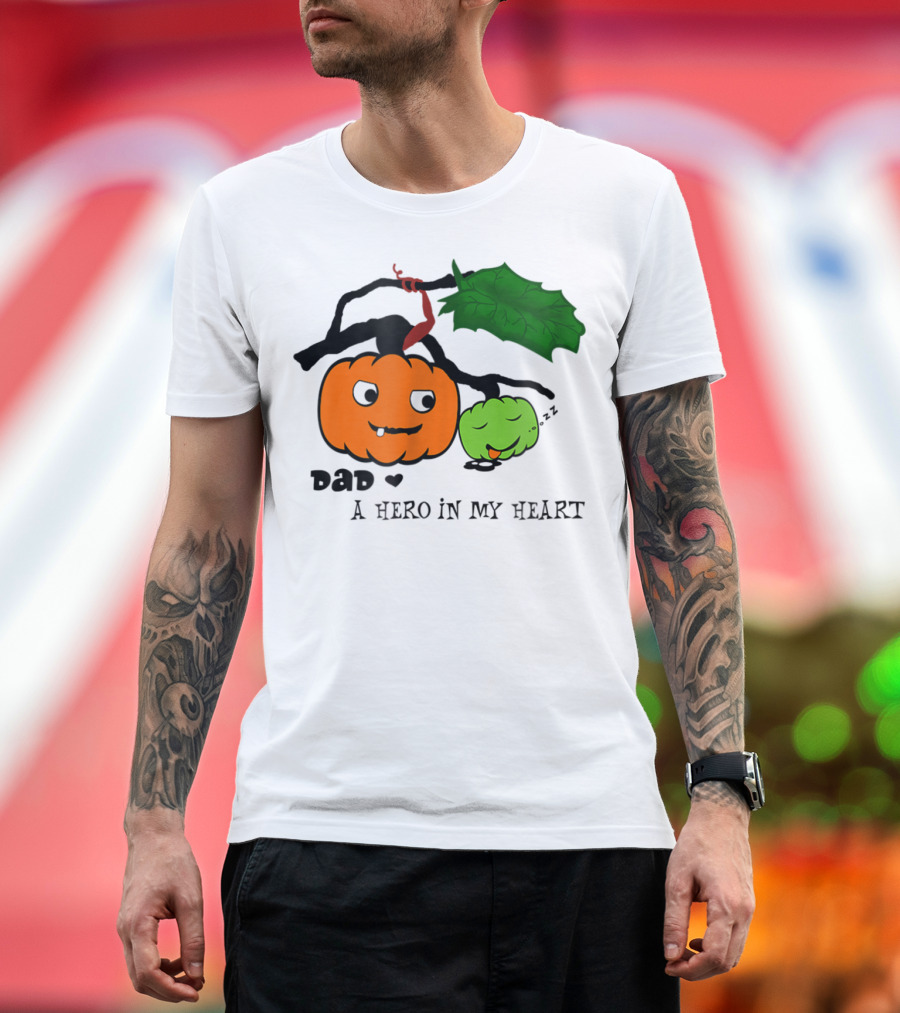 Dad A Hero In My Heart Pumpkin Halloween T-Shirt