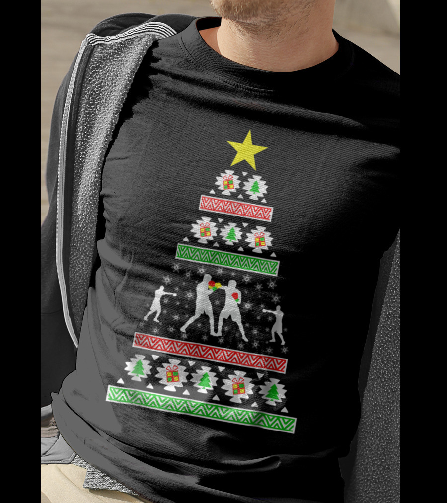 Boxing Ugly Christmas Tree With Boxer Silhouettes For Son Or Dad T-Shirt