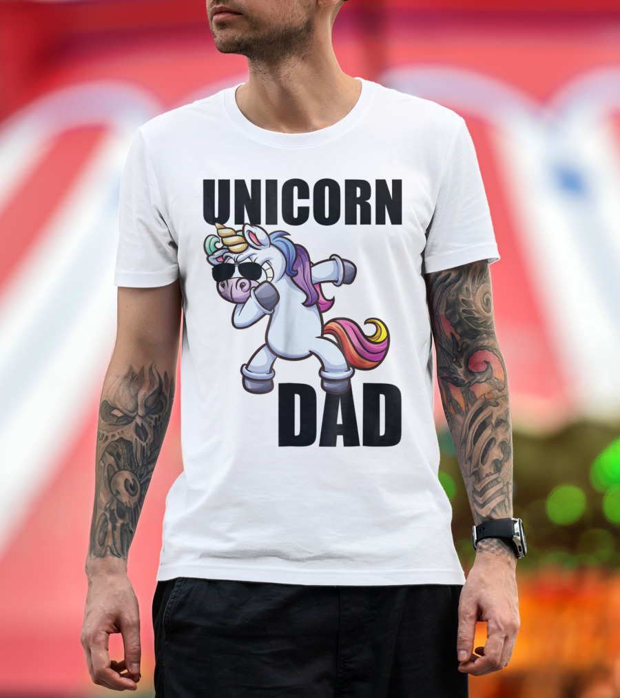 Unicorn Dad Dabbing With Sunglasses And Rainbow Mane T-Shirt
