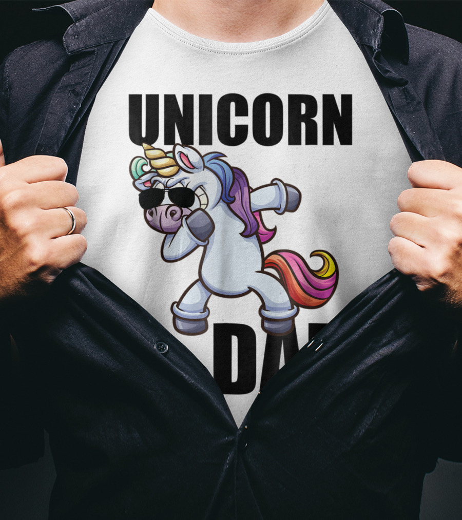 Unicorn Dad Dabbing With Sunglasses And Rainbow Mane T-Shirt