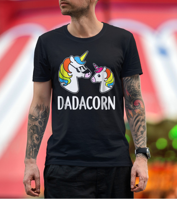 Premium T-Shirt: Dad Dadacorn with Baby Unicorn Rainbow Mane T-Shirt Dad Dadacorn with Baby Unicorn Rainbow Mane T-Shirt