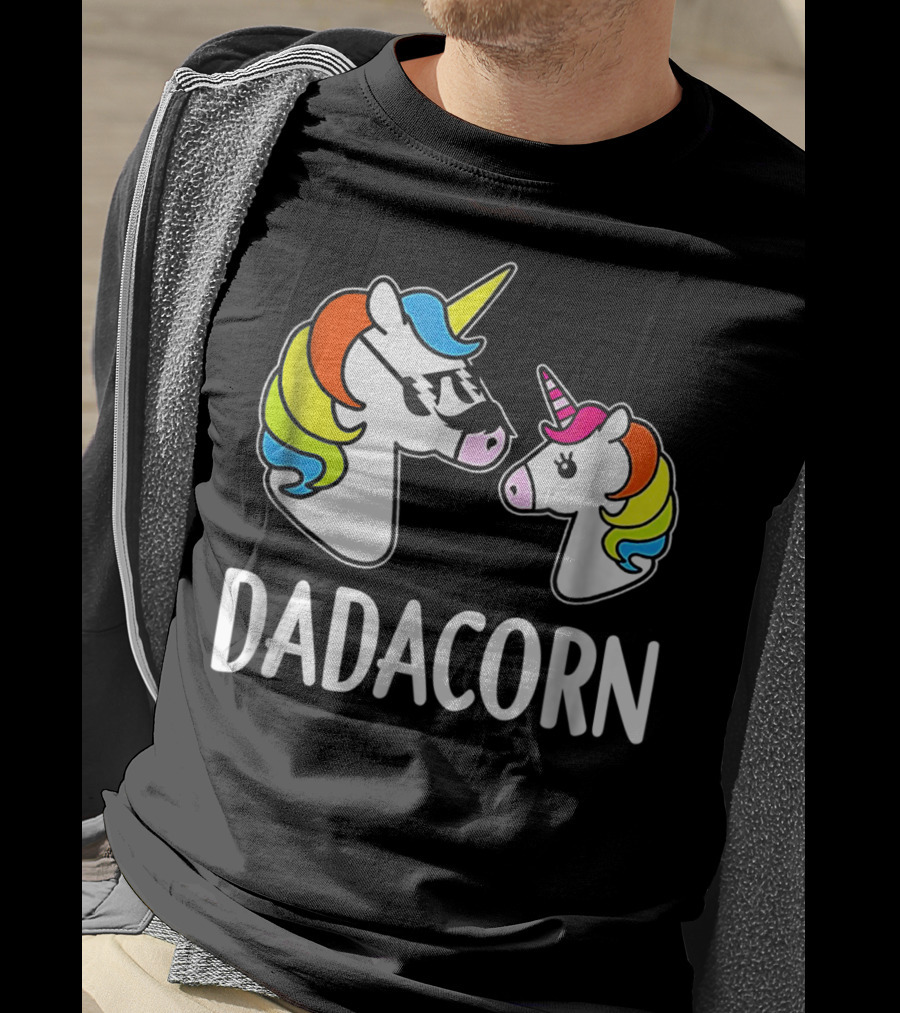 Dad Dadacorn With Baby Unicorn Rainbow Mane T-Shirt