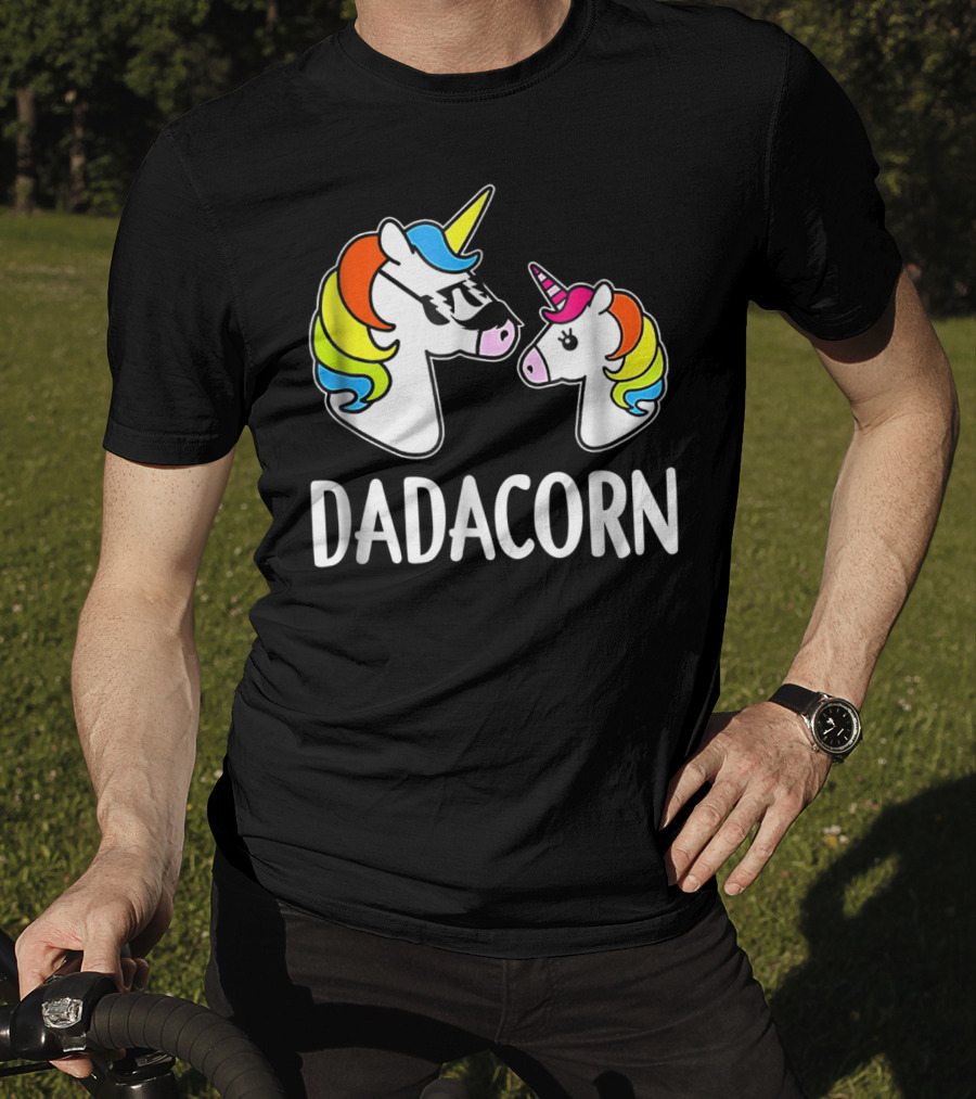 Dad Dadacorn With Baby Unicorn Rainbow Mane T-Shirt