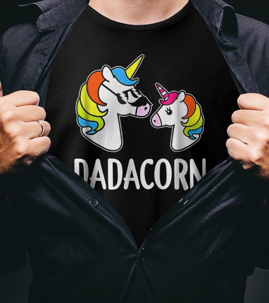 Dad Dadacorn With Baby Unicorn Rainbow Mane T-Shirt