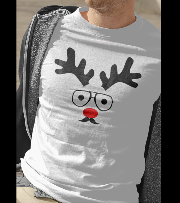 Dad Deer With Glasses And Red Nose Christmas New Year T-Shirt